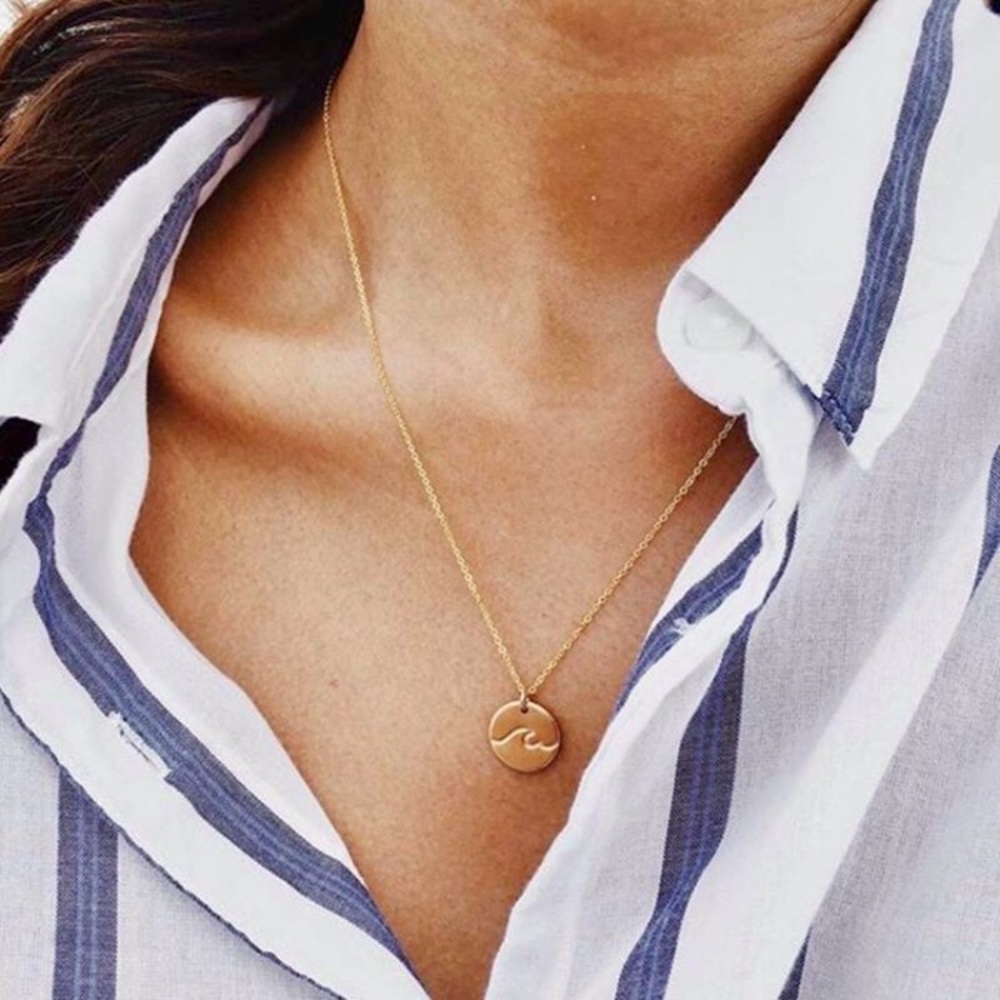 "Ride the Wave” Ocean Boho Trendy Charm Necklace - Picture 2 of 9